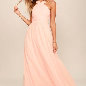 LULUS AIR OF ROMANCE PEACH MAXI DRESS